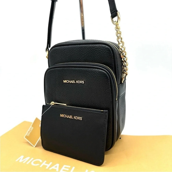 Michael Kors Medium NS Chain Xbody Bag & Small TZ Coinpouch w/ID Black/Gold